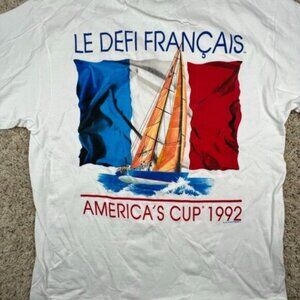 Vintage Le Defi Francais Shirt Mens Large XL White Americas Cup 1992 T Shirt